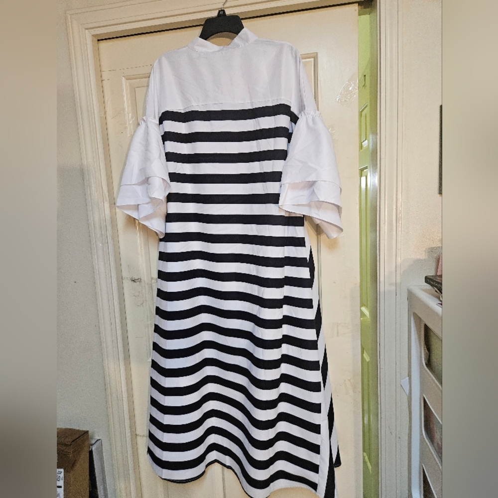 Black and White Striped Tent A-line Dress